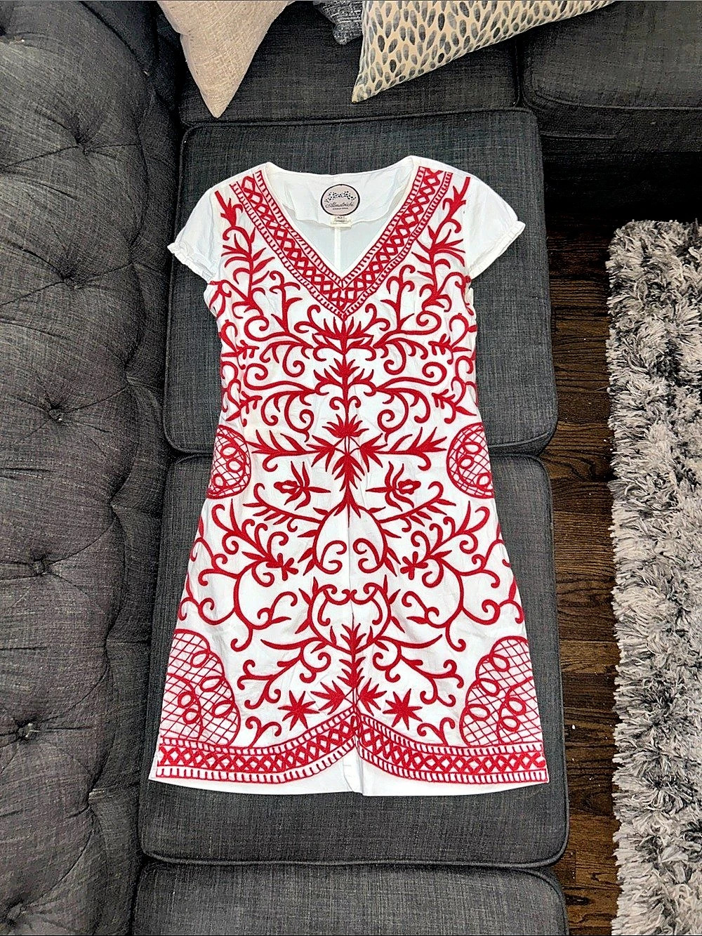 Almatrichi Madrid Floral V-Neck Dress in White & Red Size 42